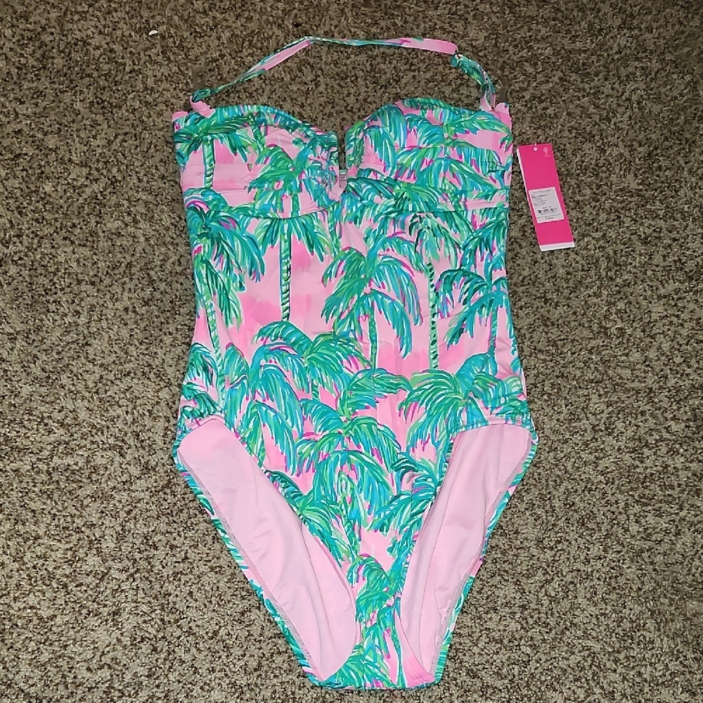 COPY - Lilly Pulitzer Pink and Green One Piece Swimsuit Tropical Print